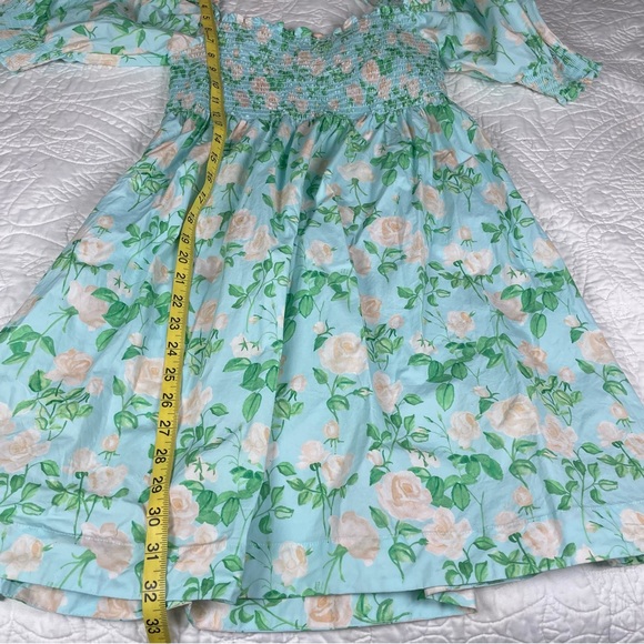 Hill House Athena Nap Dress Mini Puff Sleeve in Blue Roses Size M - Picture 9 of 14